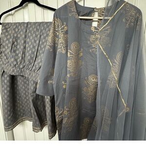 Gray 3-piece gharara suit plus size